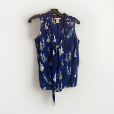 Banana Republic Womens Blue Chiffon Sleeveless Tie Keyhole Neck Blouse S