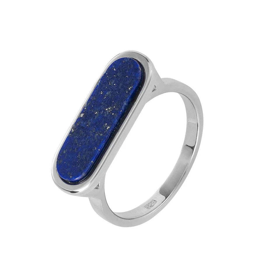 Silverly Anello Lapislazzuli Gemma Blu Forma Di Capsula Argento Sterling .925 - Immagine 2 di 4