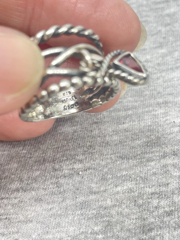 Anillo Didae Shablool Israel Plata Esterlina 925 Banda Ancha Cuelga Granate Dije 9 Foto 3 de 4