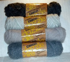CARON DAZZLE AIRE YARN FOUR 4 SKEINS TOTAL WGT: 10.3 OZ. GRAYS  SILVERS NOS