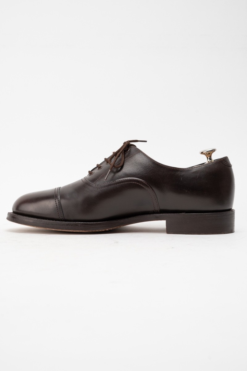 Sanders Shoes Mens 10.5 Brown Leathermade U.K. Oxford Cap Toe Lace Up Dress Vtg Sanders Oxford Cap Toe Dress Shoes Dark Brown Leather  main image 4