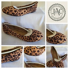 Womens Leopard Print Ballet Flats Size Uk 7 Elasticated Sides And Cushioning...