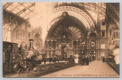 1905 Antwerp Belgium Central Station Arrival Hall Anvers Interior Vintage PC