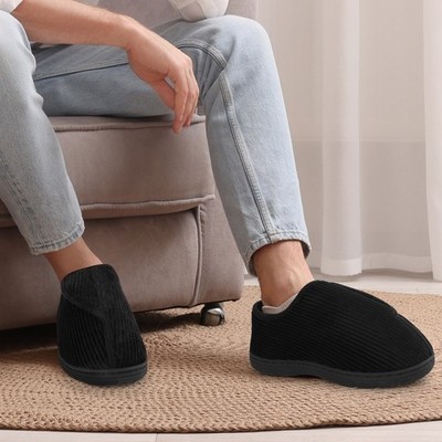 LARGERED Men's Slippers Arthritis Puffy Edema Feet Winter Warm Home Bedroom Shoe