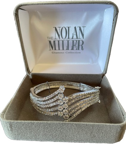 VTG Nolan Miller Glamour Collection Pave And Spray Silvertone Cuff Bracelet