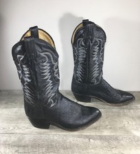 Abilene 6721 Bull Hide Black Leather Western Cowboy Mens Boots Size 9.5 Vintage