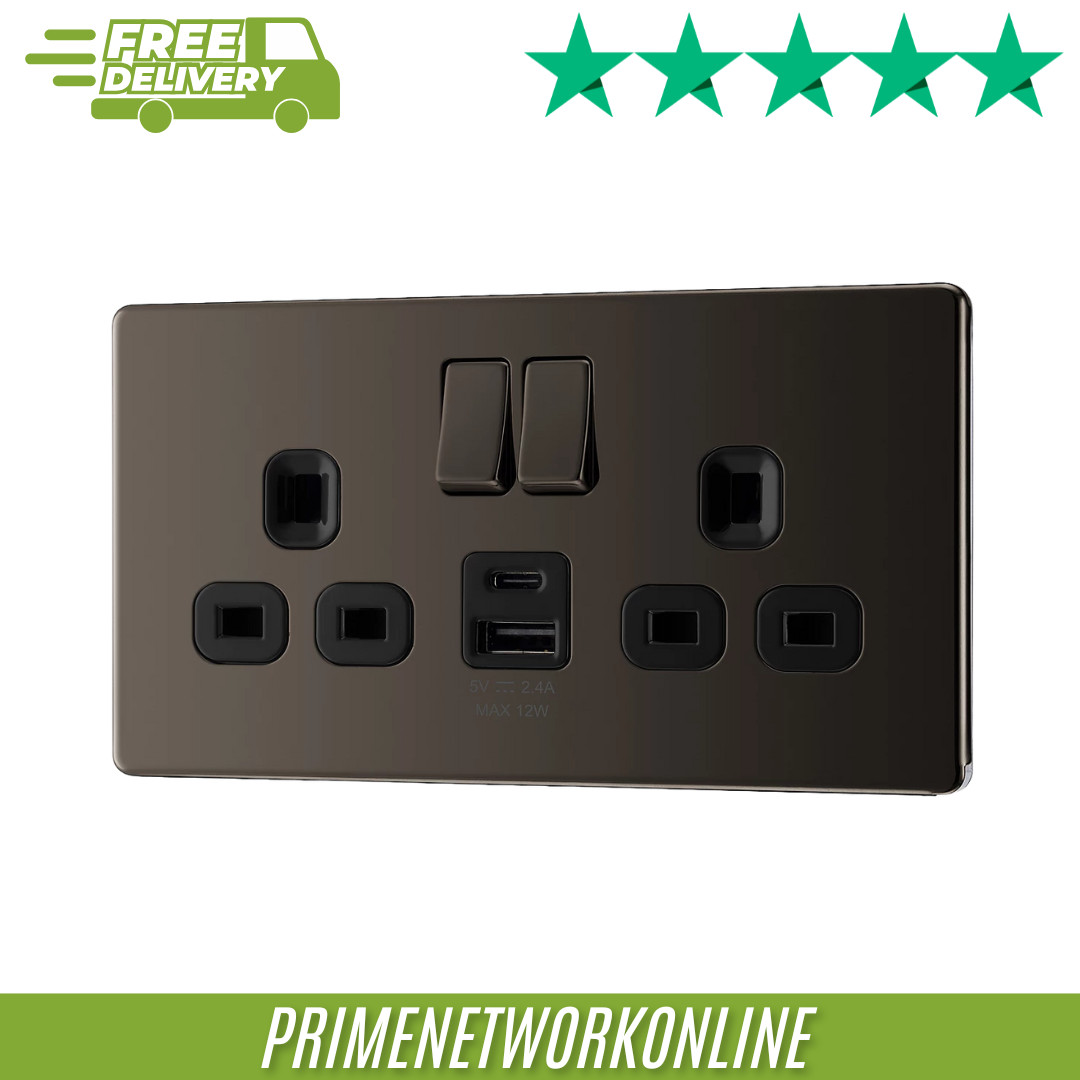 GoodHome Black Nickel Double 13A Flat Switched Socket with USB 100% NEW ⭐⭐⭐⭐⭐