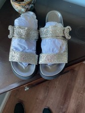 jimmy Choo Flat Sandals-Crystal Embellished - Glitter -Size 39
