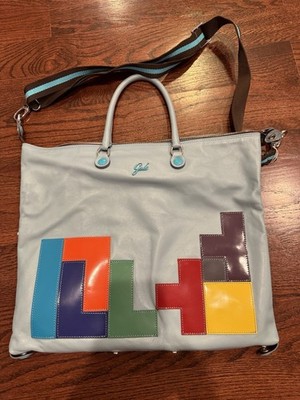 Gabs Light Blue Colorblock Applique Tote Bag with Detachable Strap