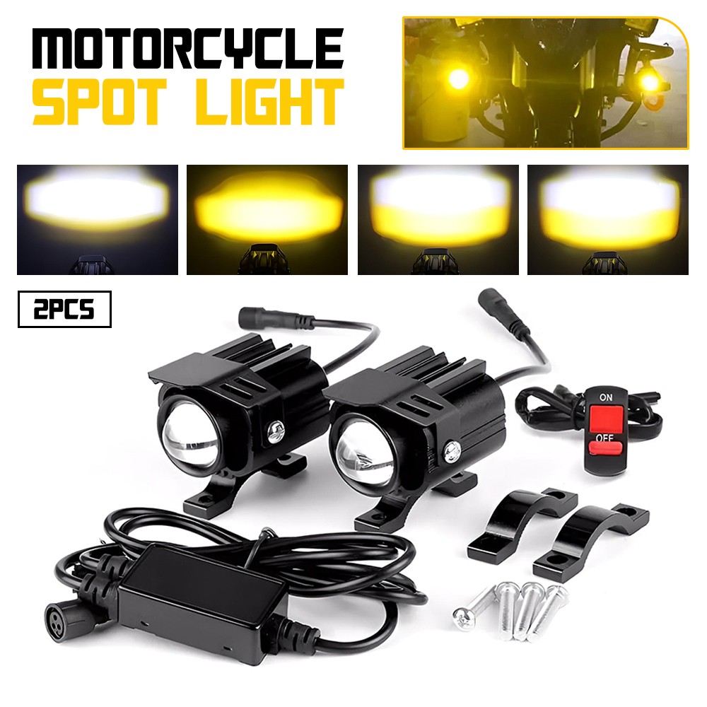 LED 2X Motorcycle Spot Lights Driving Headlight Fog Auxiliary Lamp White Yellow