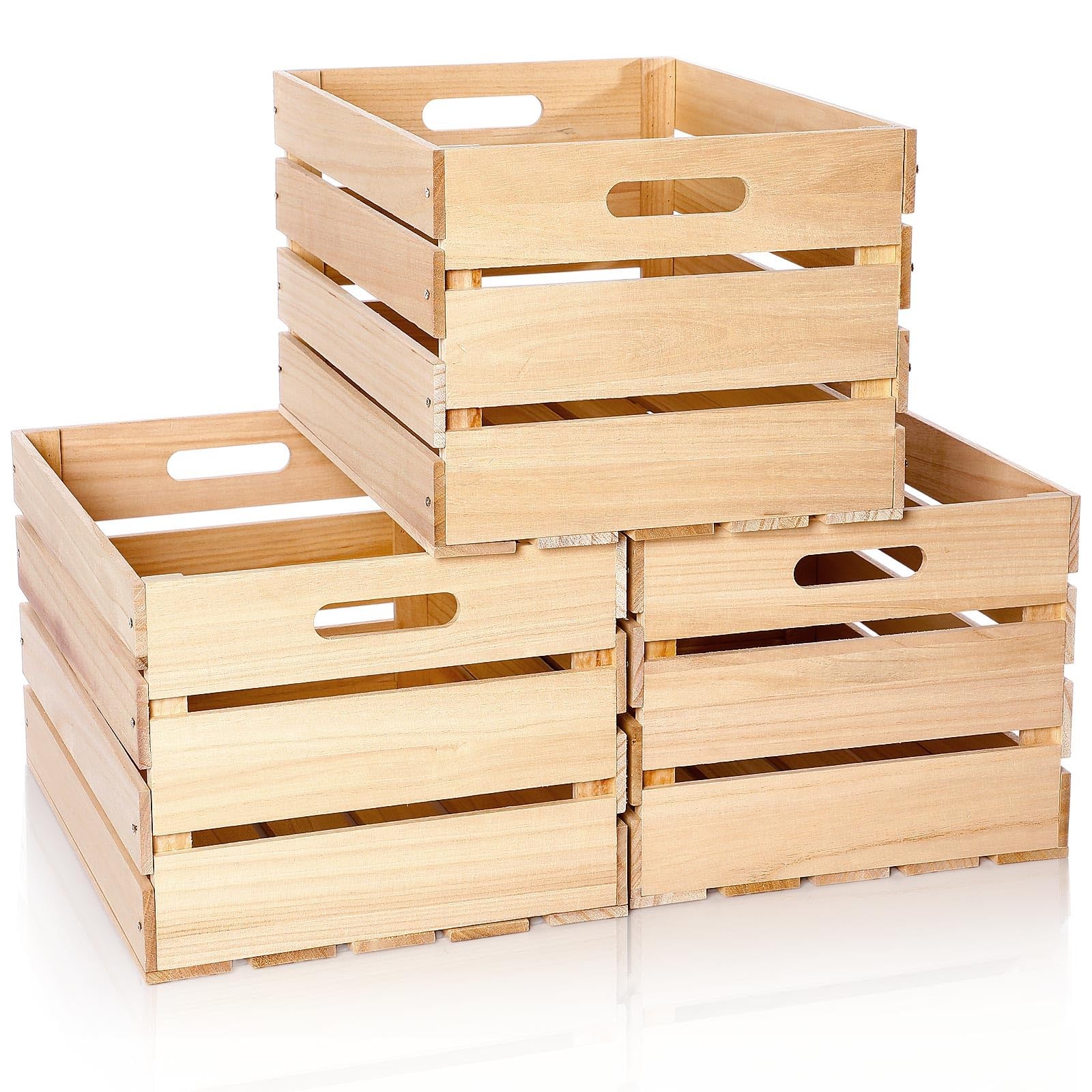 3 Pack Large Wood Crates Box for Storage 16 x 12 x 9.5 Inches Unassembled Woo...