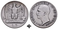 KINGDOM OF ITALY 5 lire 1927 Aquilotto SILVER Vittorio Emanuele III