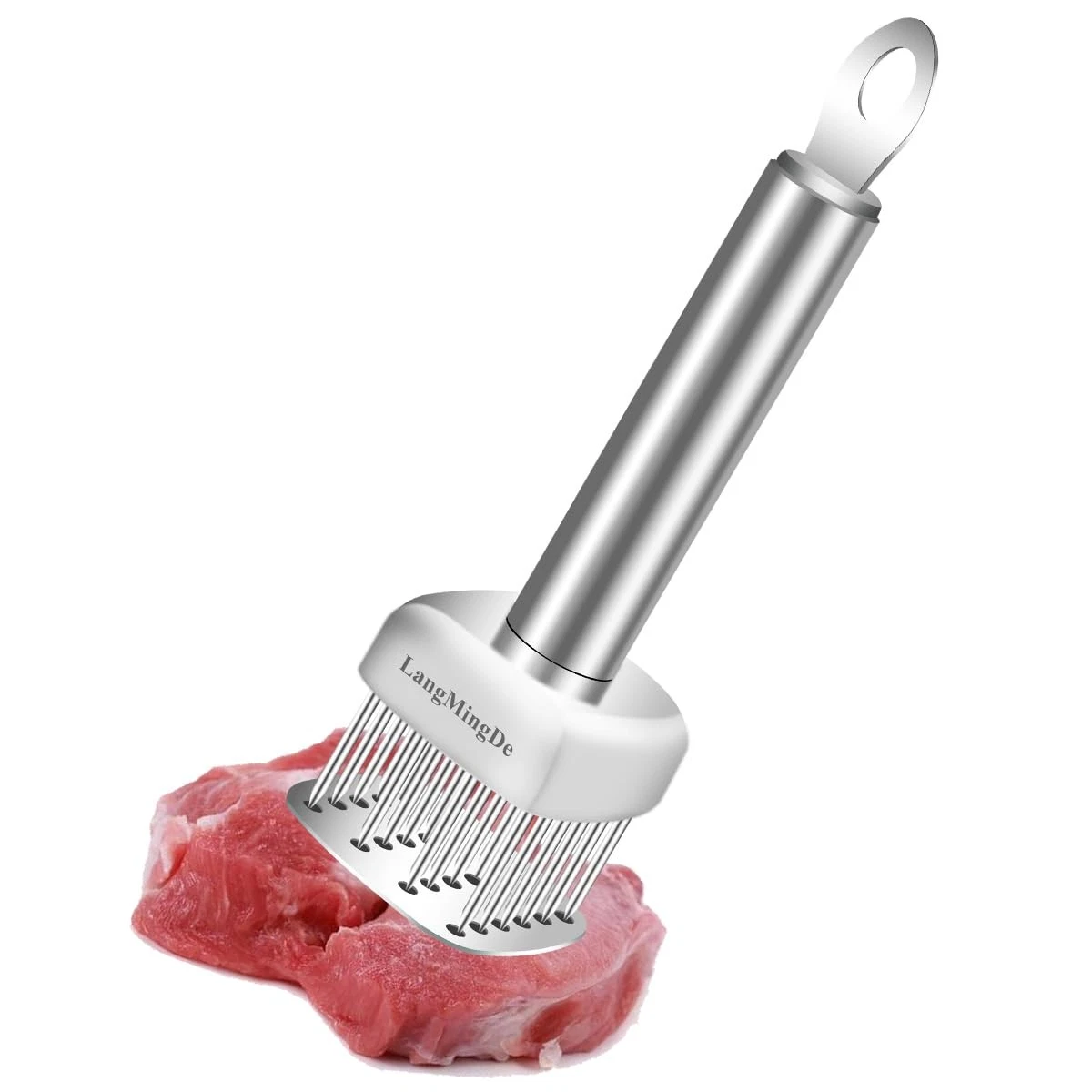 LANGMINGDE 18/10 Stainless Steel Meat Tenderizer Tool, 24 Sharp M, Silver