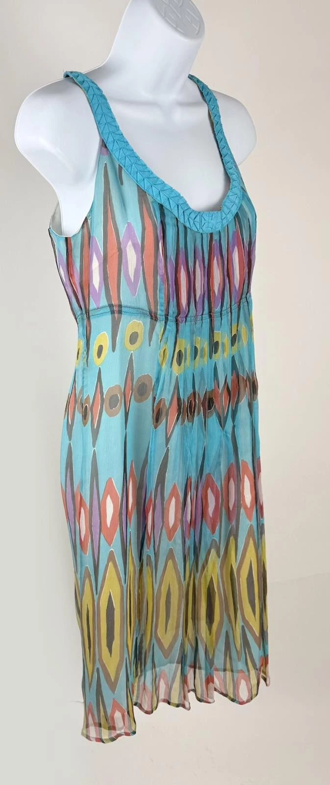 Abito donna Tory Burch blu pavone senza maniche in seta linea A taglia 4