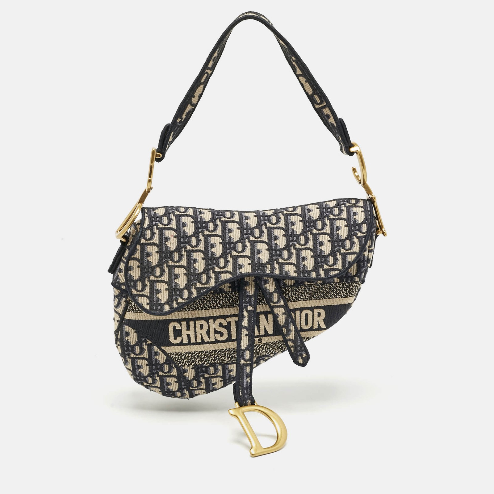 Dior Navy Blue Oblique Canvas Saddle Bag