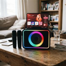 Bluetooth Karaoke System: 2 Wireless Mics, PA Speaker  LED Effects for Parties