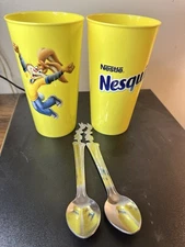 Set of 2 Nestle Quik Bunny Rabbit Stainless Spoons With 24 oz Nesquik Tumblers