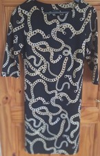 Freequent Women’s XS Pull-On Dress – Black Chain Print – 82% Polyester