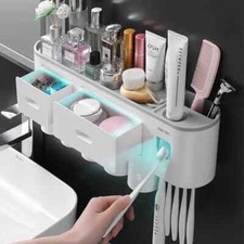 Magnetic Wall-Mounted Toothbrush Holder with Automatic Squeezer  Inverted Cups