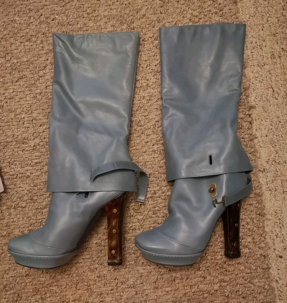 Rare fab runway John Galliano @ DIOR bleu (gris) écaille de tortue bottes 39,5 6,5