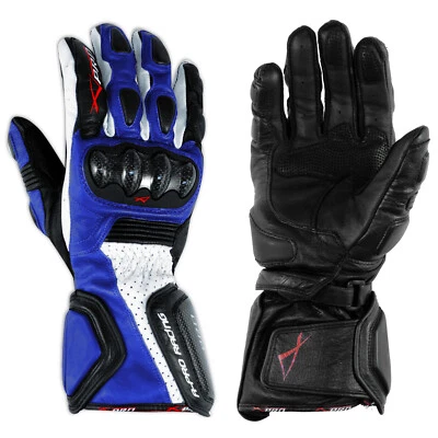 Guantes Moto Técnico Piel Profesional Protectores de Carbono Moto GP Azul - Imagen 1 de 2