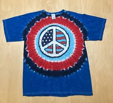 Tie Dye Peace Sign T Shirt American Flag Hippie Hippy Medium 2009 Liquid Blue
