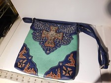 Cowgirl Trendy - Western Style purse with Cross - Green and Navy with decoratio