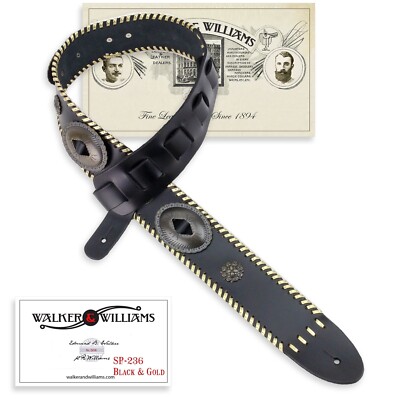 Walker & Williams SP-236 Black Italian Leather Strap with Conchos & Gold Trim