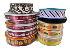 Fall Ribbon Bundle Lot of 38 Yards Pumpkins Leaves Harvest Halloween