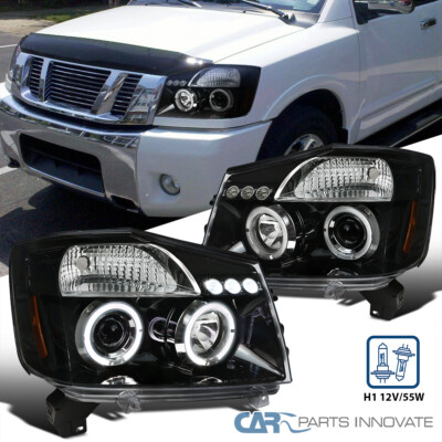 Fit 04-15  Titan 04-07 Armada LED Halo Projector Headlights Pearl Black