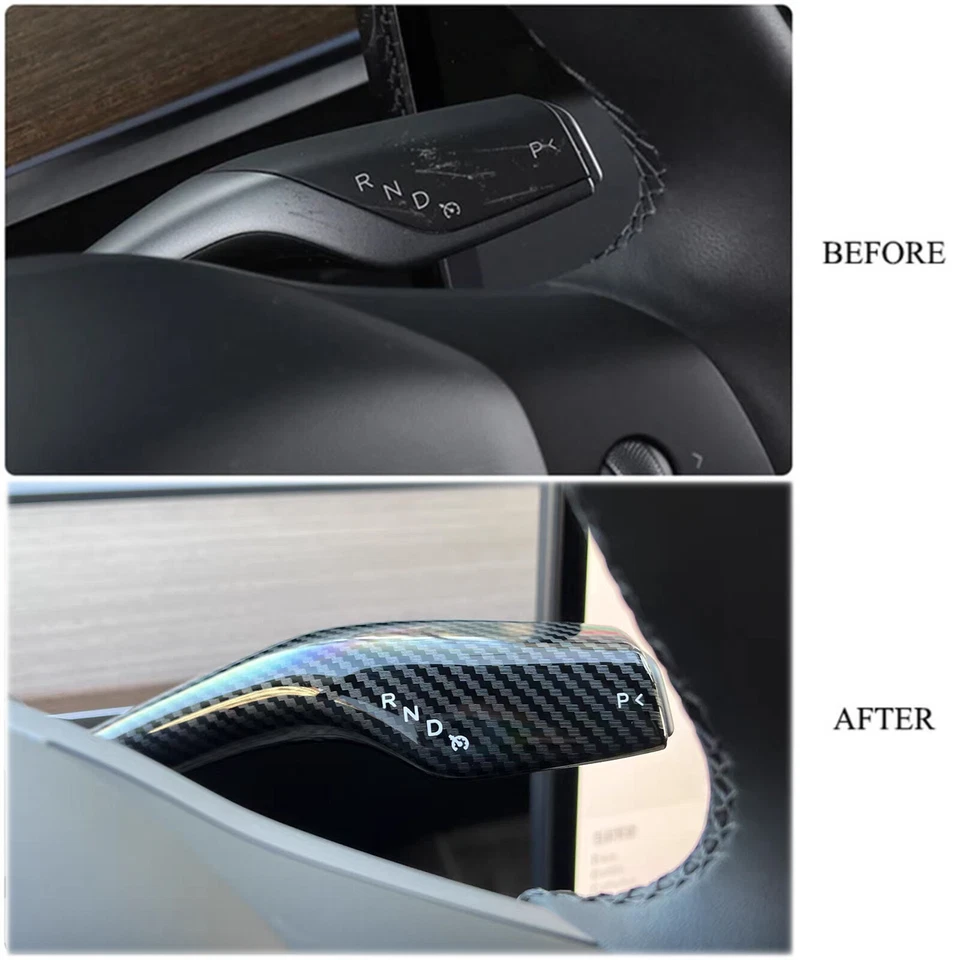 Cubierta de palanca de dirección 4 piezas cubierta de cambio de marchas decoración para Tesla modelo Y 3 2017-2022 Foto 2 de 4