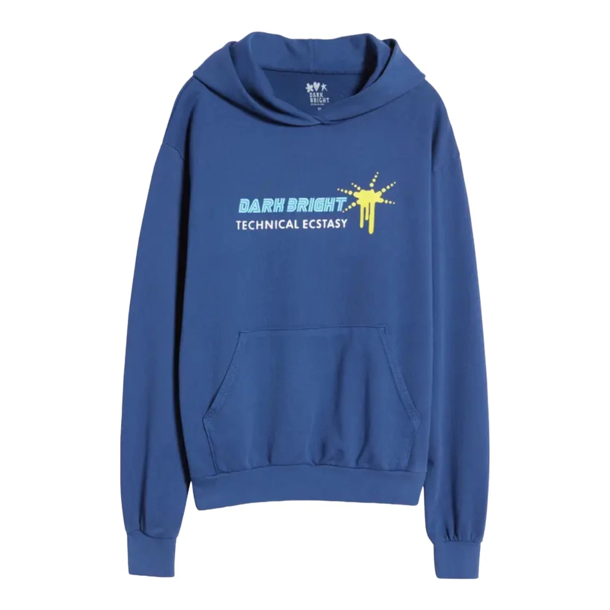 DARK BRIGHT TECHNICAL ECSTASY OVERSIZE GRAPHIC HOODIE IN BLUE SIZE SMALL NWOT