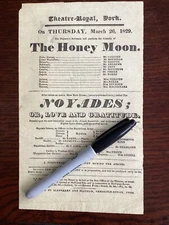 Original Georgian Playbill Flyer Theatre Royal York The Honeymoon 1829