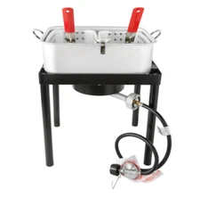 18 Qt. Outdoor Aluminum Dual Basket Fish Deep Fryer Cooker Kit Pot Propane LP