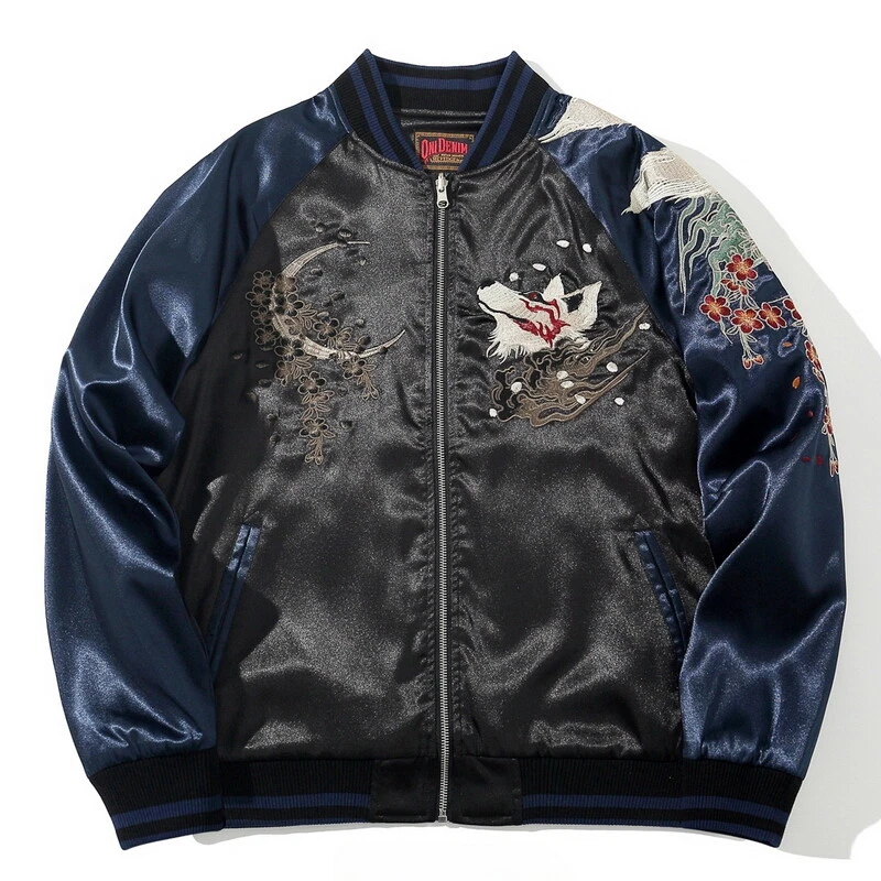 Mens Souvenir Jacket Sukajan Japanese Pattern Embroidery Myth 9 tail Fox Unisex - Image 3 of 4