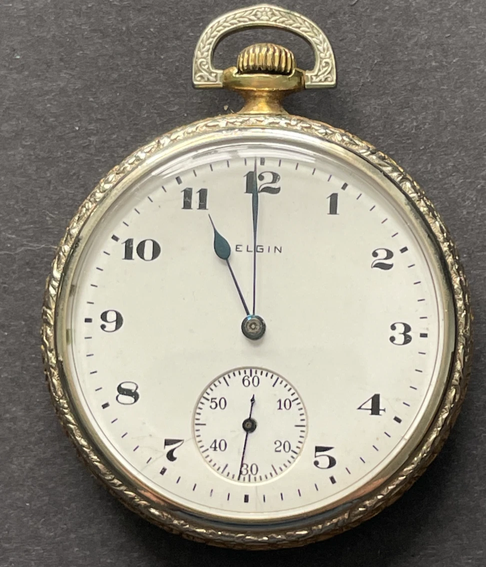 Antique 1922 Elgin Grade 387 Pocket Watch Giant 18K GF Case Two Tone 16s 17j USA