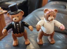 Teddy Bear Bride  Groom Jointed To Stand Or Sit Veil Missing