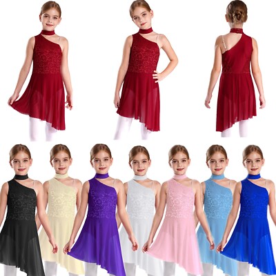 Kinder Mädchen Trikot Ärmellos Kleid Tutu Kleider Lyrisch Tanzbody Tango Modern