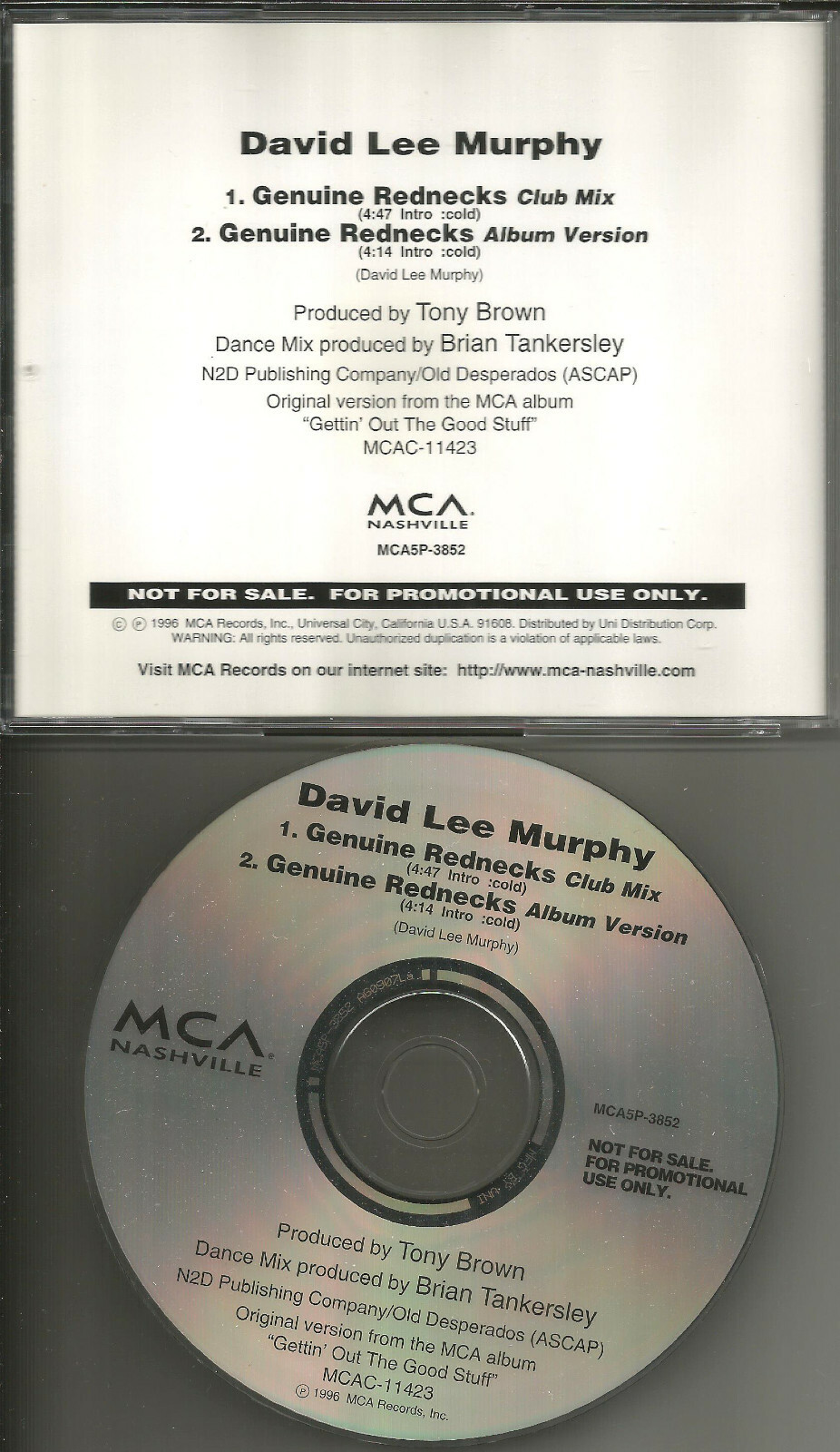 DAVID LEE MURPHY Genuine Rednecks w/ RARE CLUB MIX PROMO DJ CD single USA 1996