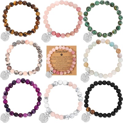 FIRAZIO 8Pcs Teacher Appreciation Bracelets Gifts for Women Men, Natural Ston...