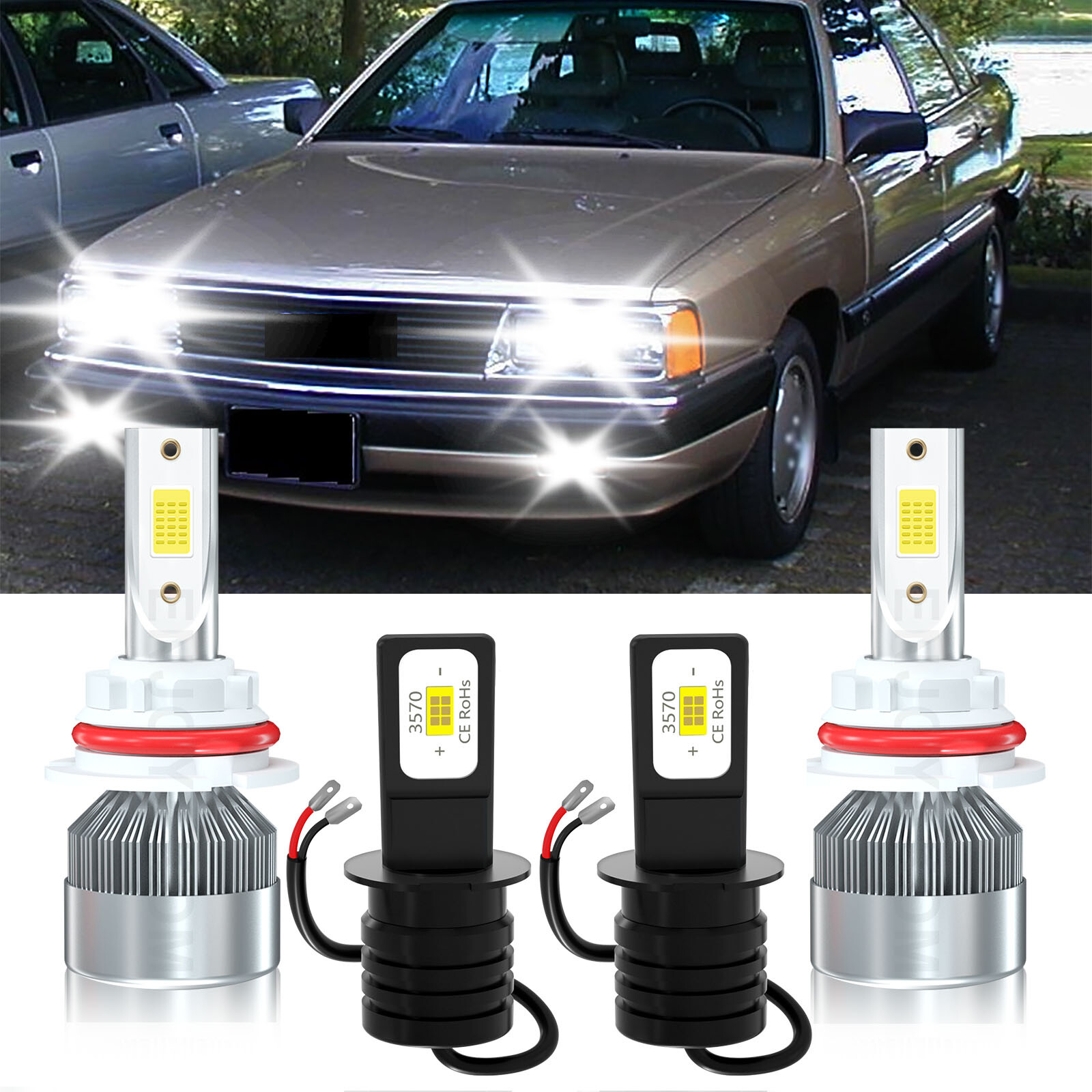 4x LED Headlight Bulbs High Low Beam Fog Light 6000K For Audi 5000 1988-1988