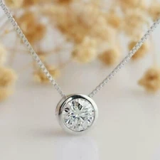 1Ct Round Cut Lab Created Solitaire Diamond Pendant Necklace 14k White Gold Over