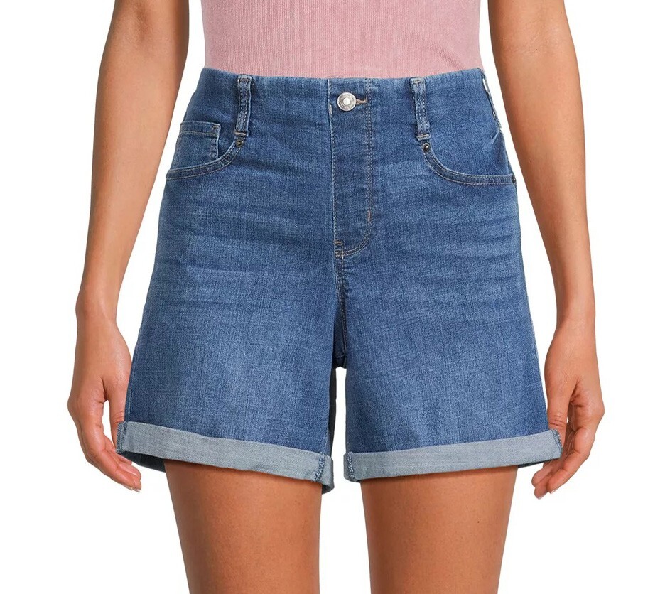 Time and Tru Women's Denim Pull On Shorts with Cuffed Hem Blue Size XL