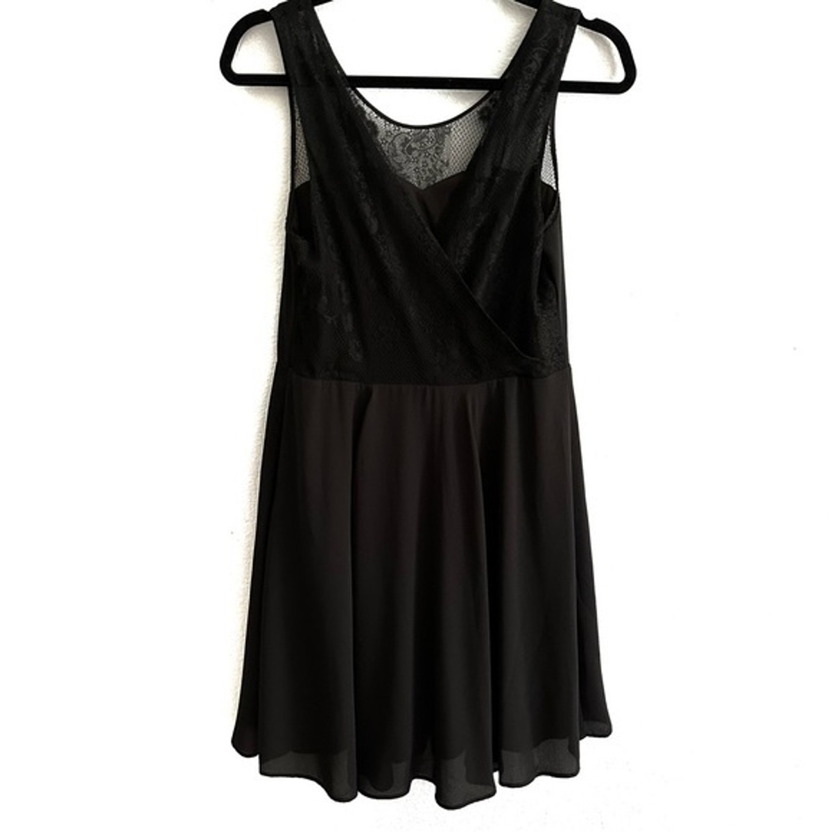 Express Lace Bodice Fit and Flare Little Black Dress, 8