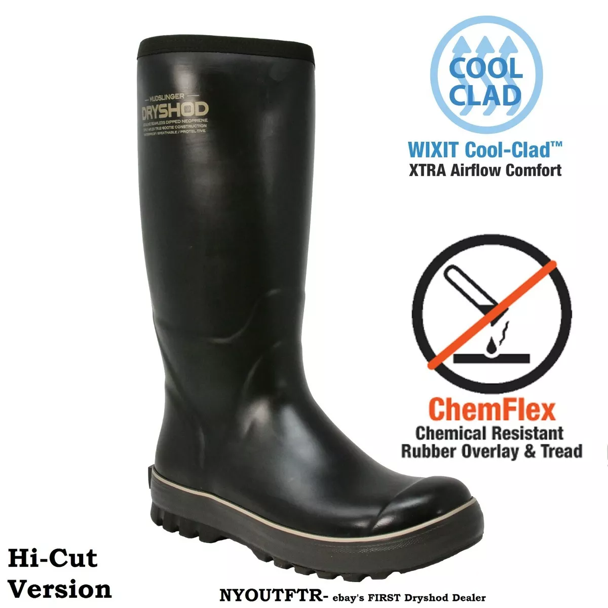 Dryshod Size 7 15 Mudslinger Hi Cut Premium Rubber Work Boot Brown MUD MH BR