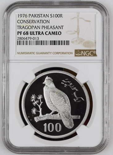 PAKISTAN 100 Rupees 1976 Silver NGC PF68 Conservation Pheasant