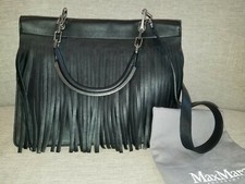 Max Mara Black Leather Fringed Leda Bag