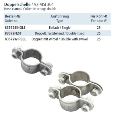 1 Rohrschelle Edelstahl A2 Single Einfachschelle Doppelschelle Fest oder Wirbel