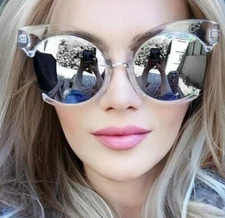 Oversized Large Round Cat Eye Cut Off Semi Rimless Designer BOHO Sunglasses 8099