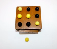 Vintage 60s Hand Made Folk Art Tic Tac Toe Game Wooden Board W/10 Marbles Inside